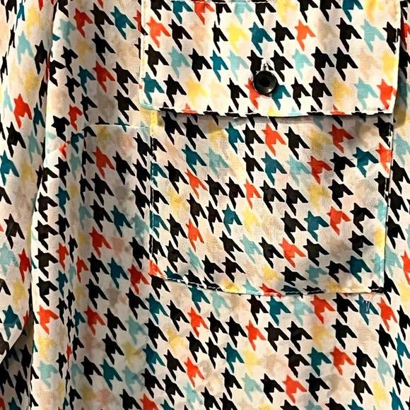 Women Liz Claiborne Sheer Long Sleeve Multicolor Abstract Blouse XL Petite - Picture 5 of 6